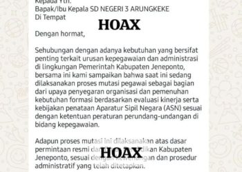 Surat Mutasi Pegawai BKPSDM Jeneponto yang Beredar Adalah Hoax