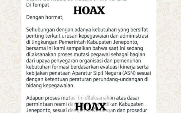 Surat Mutasi Pegawai BKPSDM Jeneponto yang Beredar Adalah Hoax