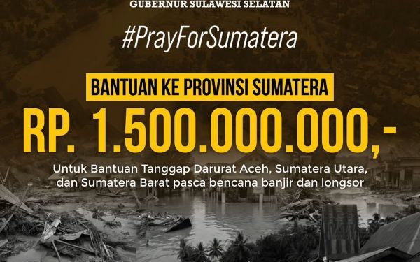 Gubernur Sulsel Salurkan Bantuan Keuangan Tanggap Darurat Bencana Sumatera Rp1,5 Miliar